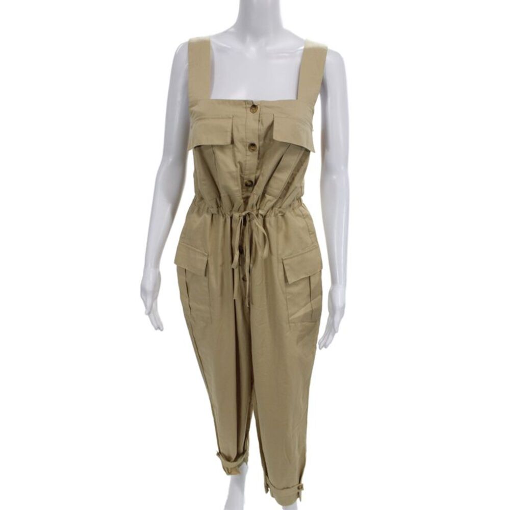 Zara Women Jumpsuit Beige Square Neck Sleeveless Utility Cotton Size M